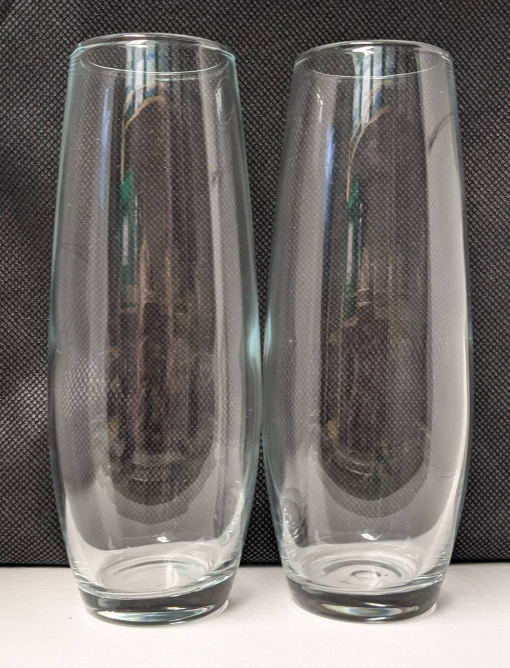 Vintage 6" Stemless Champagne Flutes Tapered Pair Clear Glass Pair of 2 Modern